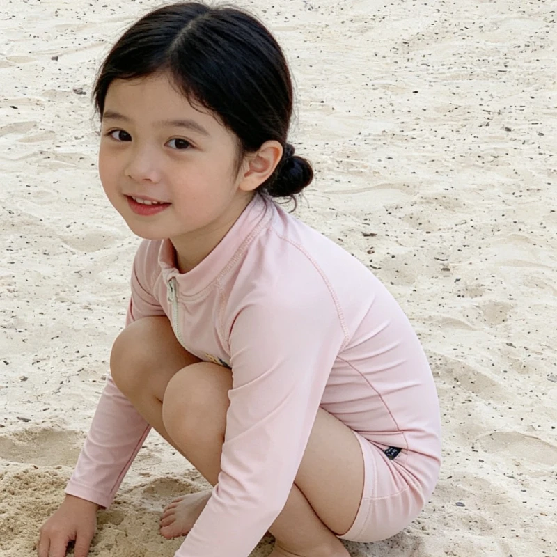 2026 Summer New Children's Quick Drying One-piece Long Sleeved Sunscreen Beach Vacation Swimsuit