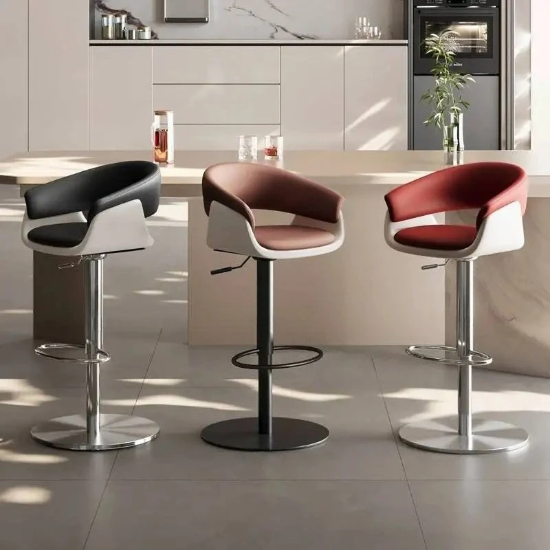 Tabourets De Bar De luxe à hauteur réglable, repose-bras arrière pivotant, tabouret De Bar nordique robuste en acier inoxydable, meubles modernes