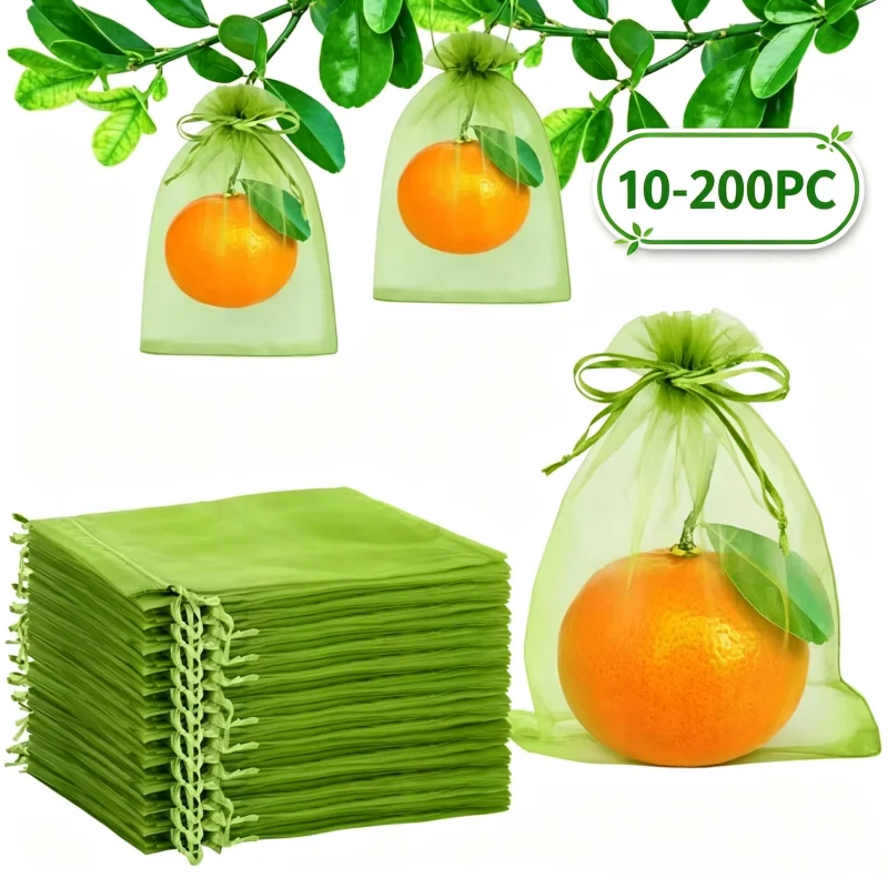10/200Pcs Grapes Fruit Protection Bags With Drawstring Garden Pest Control Mesh Netting Bags for Fruit Trees Vegetables Grow Bag