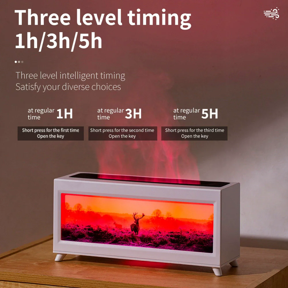 Difusor de óleo essencial de lareira, umidificador de ar aromático USB sem água com desligamento automático e luzes LED de 7 cores para decoração de casa