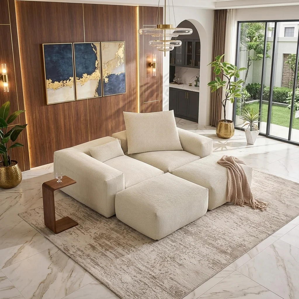 Cost Effective Modern Modular Sectional Sofa Bed L-Shape Design Vacuum Compress Sponge Apartment Villa Living Room Sofa Set