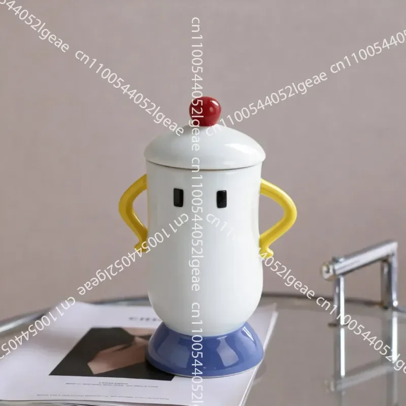 Cute Binaural Cover Ceramic Storage Tank Ins Wind Cover Cartoon Ceramic Storage Tank