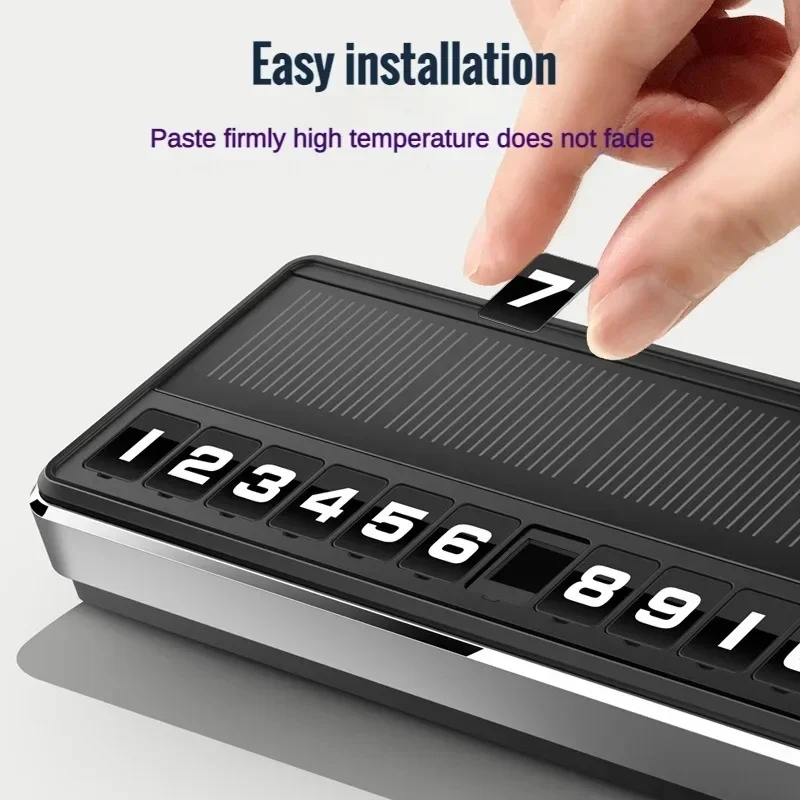 

1Pc Smart Solar Car Temporary Parking Card LED Light Hidden Alloy Phone Number Plate Dashboard Auto Parts