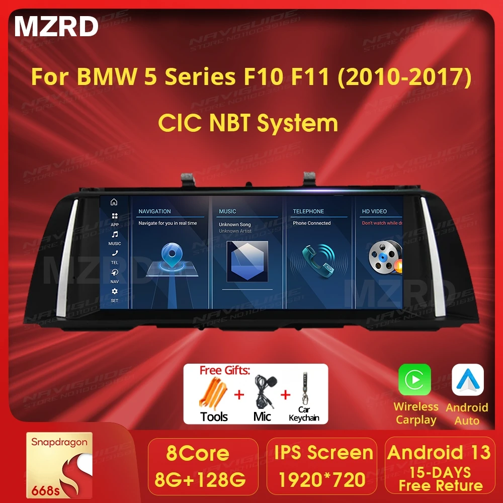 MZRD 12.3'' Android 13 Carplay Auto For BMW 5 Series F10 F11 LHD 2011-2017 CIC NBT Car Radio Navi Multimedia Player Tools BT GPS