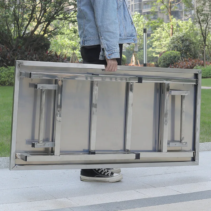 Stainless steel folding table household outdoor stall promotion portable table night market catering simple storage rectangular
