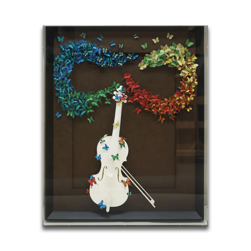 Modern Handcrafted Paper Art Colorful Butterflies and WhiteViolin Wall Home Wall Hanging Art Decoration