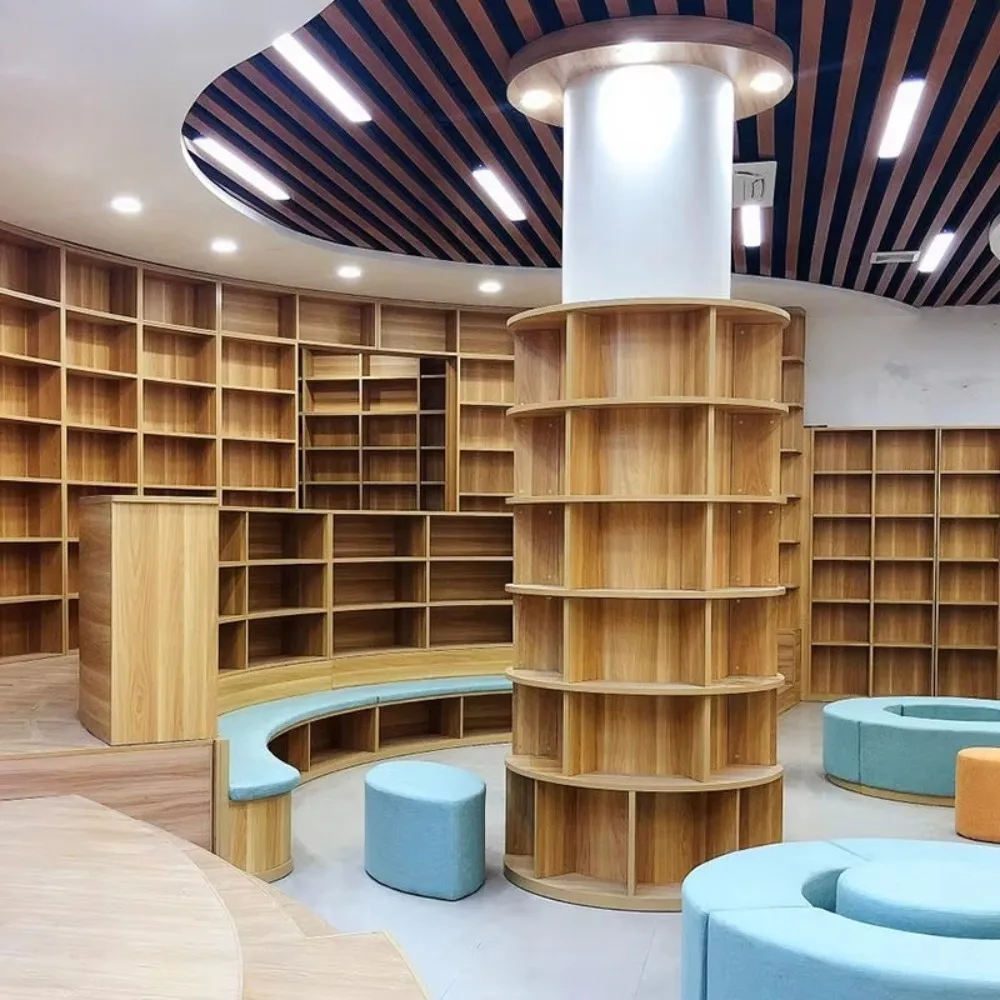 Wooden Library Wall Bookcase Book Display Rack For Bookstore School Library Furniture