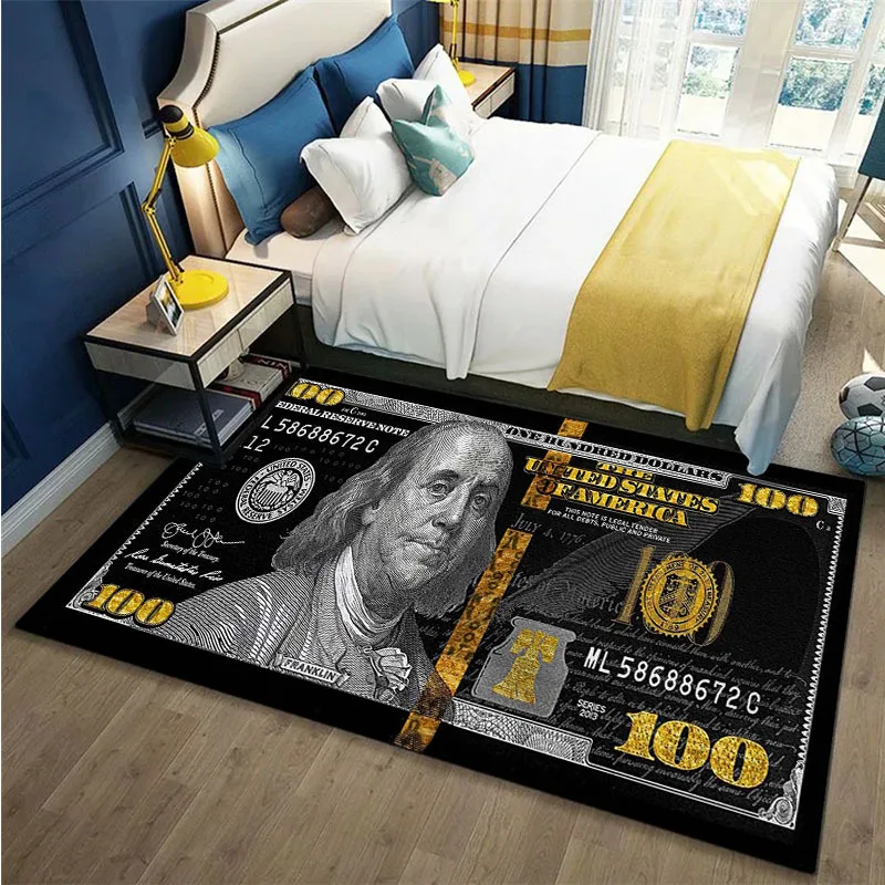 Realistic $100 Bill Design Soft Polyester Mat - Anti-Wrinkle, Non-Slip, Floor Mat for Living Room, Bedroom, Kitchen, Bathroom