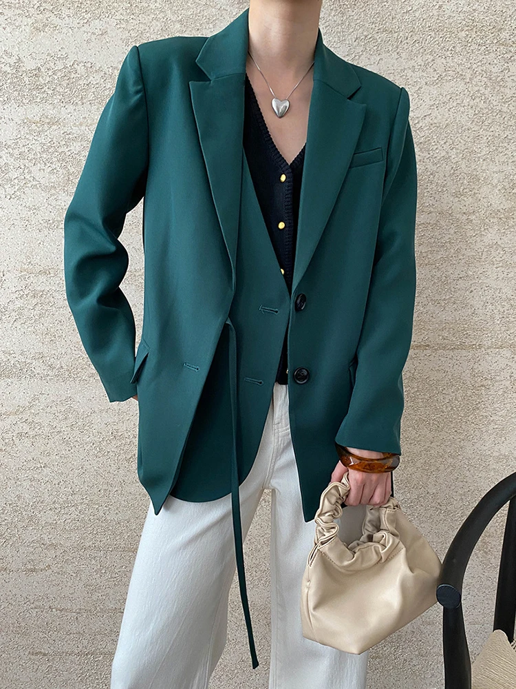 

ZOCI Unique Design Asymmetric Spliced Design Lace-up Gathered Waist Blazers For Women Notched Fit Jackets 2025 Winter New FC1335