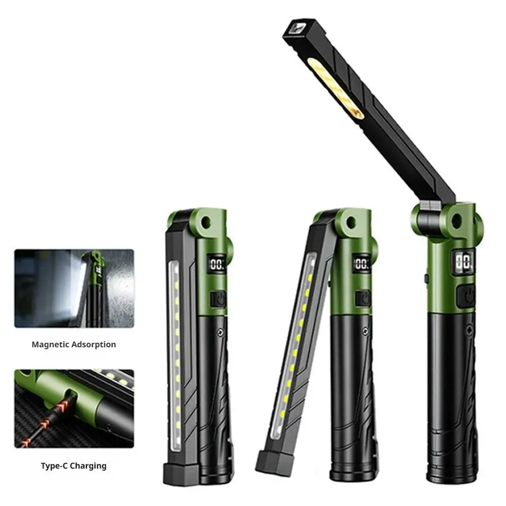 USB Rechargeable Magnetic Work Light 400/1200mAh Foldable 4 Modes Digital Display  For Emergency Repair Outdoor Flashlight
