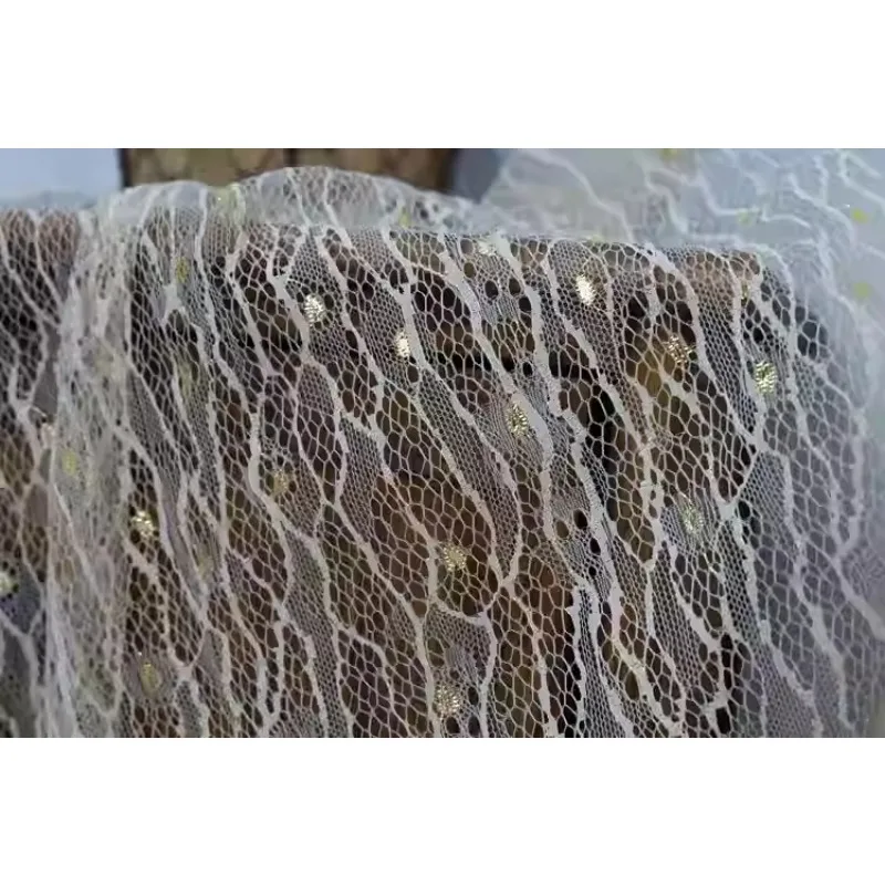 New High-quality Elastic Gold Wire Lace Decal Fabric, Handmade Dress,Formal Dress, Home Wedding Decoration, Clothing Accessories