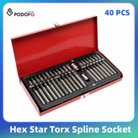Podofo Torx Star Spline Hex Socket Bit Kit 40PCs Set Drive Impact Socket Bit Tool Set 1/2inch 3/8inch For Car Auto Repair