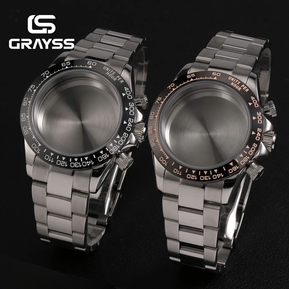 39mm VK63 Case Classic Silver Watch Case Stainless Steel Watch Strap Fit Daytona Style VK63 Quartz Movement Watch Accessories