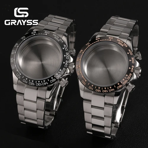 Imagen 2 del producto Caja de reloj de plata clásica VK63 de 39mm, correa de reloj de acero inoxidable compatible con estilo Daytona VK63, accesorios de reloj con movimiento de cuarzo