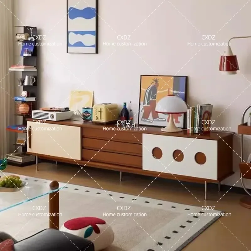 Nordic Solid Wood TV Cabinet Modern Simple Storage Locker for Small Apartment Living Room Medieval Style Media Console