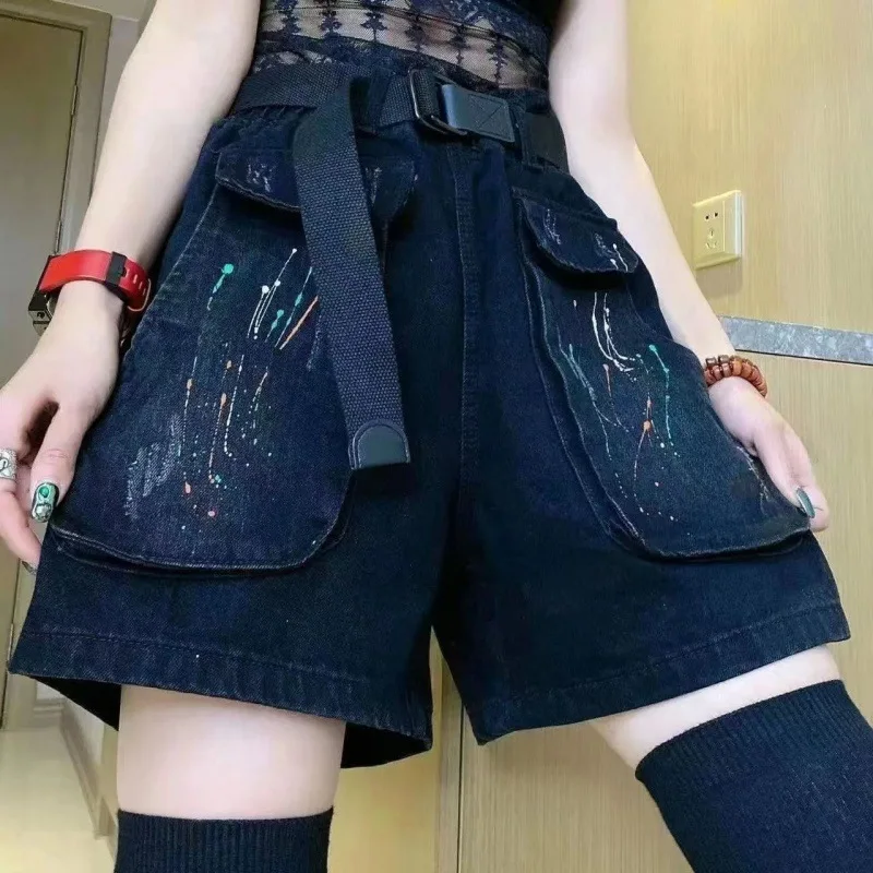 

Women's Summer Solid Printing Sashes Button Zipper Pockets Workwear Casual Loose Trousers Fashion Office Lady Vintage Jeans