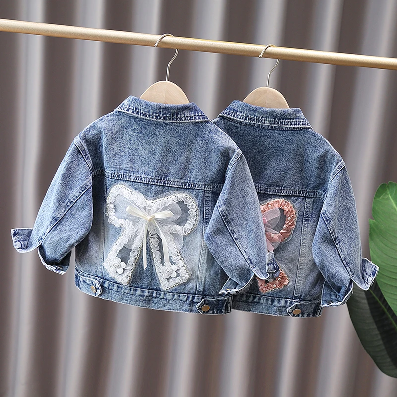 Autumn Kids Denim Jacket Coats With Bow for Girl Clothes Children's Clothing Baby Harajuku Streetwear Vintage Casual Outerwear