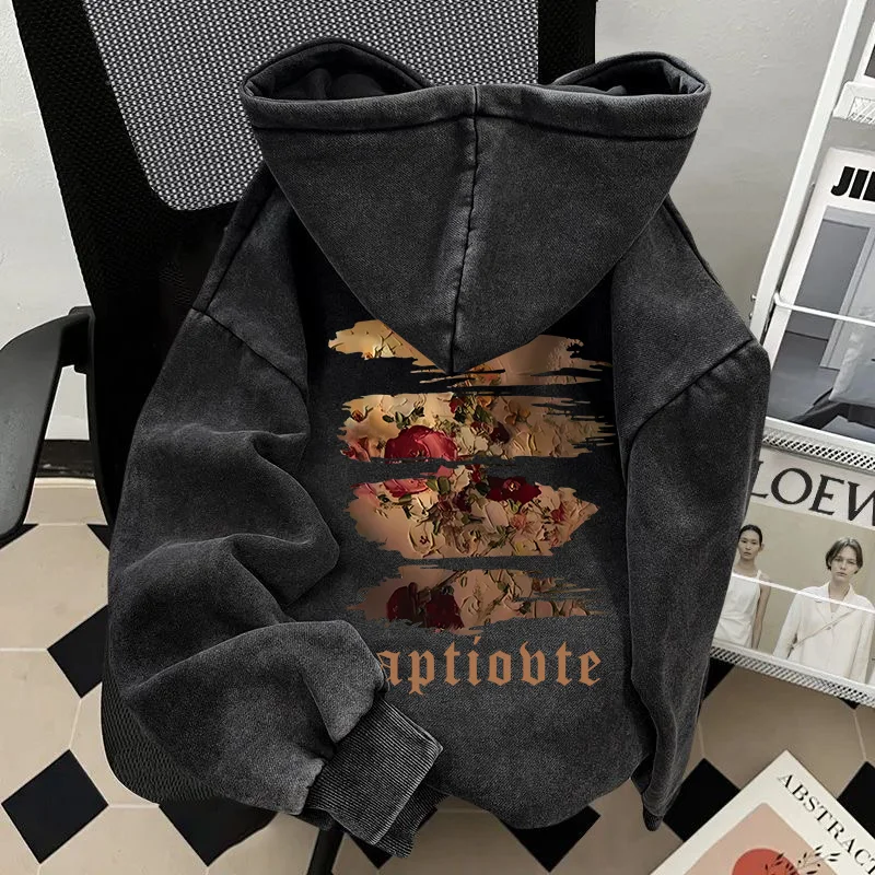 

Мужская толстовка большого размера с капюшоном, на флисовой подкладке, в винтажном стиле, повседневная верхняя одежда, осенне-зимняя новинка, плотное и жесткое пальто