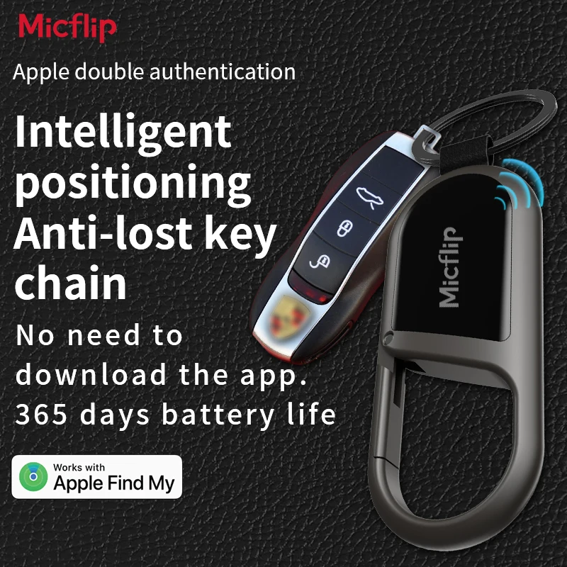 

Micflip Smart Carabiner key chain Keyring with Find My tracker to attach Car key chain fob for use on Apple ios