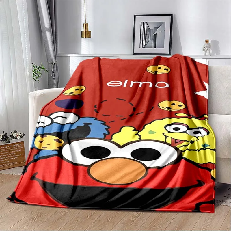 S-Sesame Cartoon Character Print Flannel Blanket Ultra Soft Warm Throw For Kids Bedroom Playroom Living Room Home Decor Gift