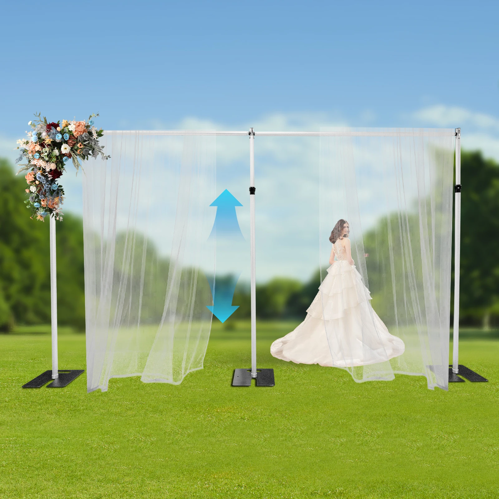 

10x20ft Pipe and Drape Stand Kit, Heavy Duty Adjustable Backdrop Aluminium Metal Arch Frame for Party Wedding Event Celebration