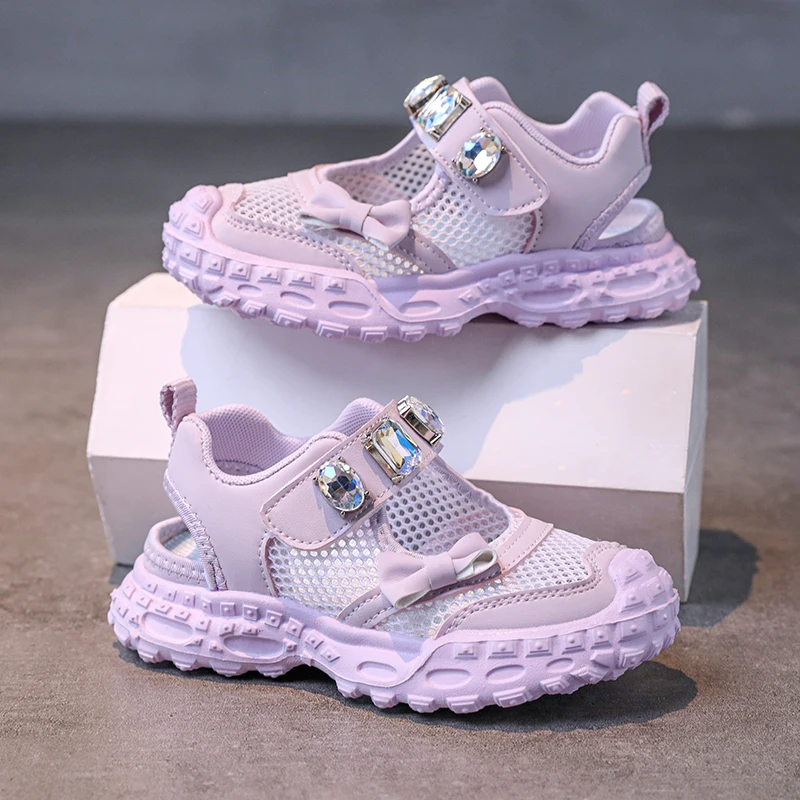 Summer Sport Sandals Children Minimalist Casual Breathable Anti-slippery Soft-soled Kid's Mesh Kids Running Shoes Shiny Crystal