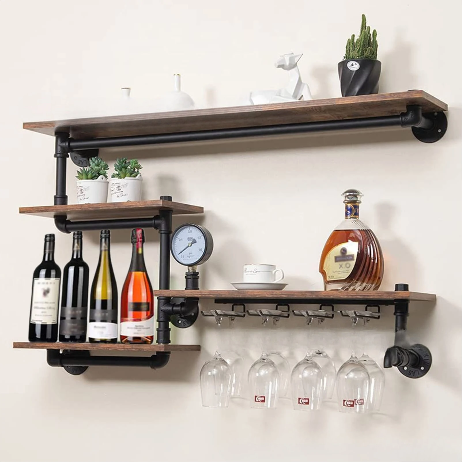 Cross-border industrial air duct wine rack, rural storage rack, retro kitchen seasoning rack, art retro shelf