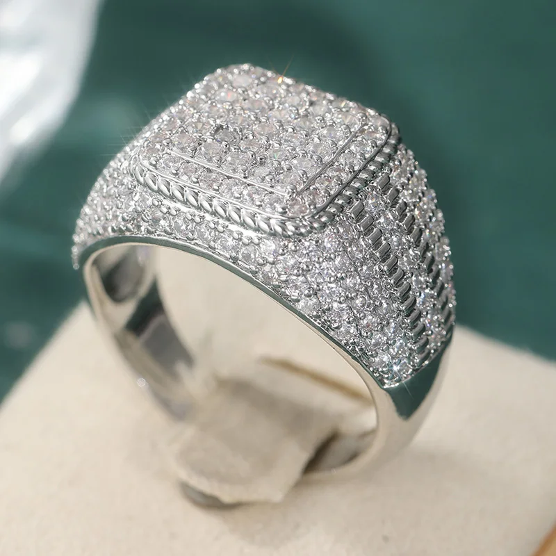 Luxuriöser Micro-Pavé-Ring mit weißen Zirkonia für Damen, ästhetisch silberfarben, geometrisches Design, für den Alltag, Partyschmuck, Jubiläumsgeschenk – Detail 3