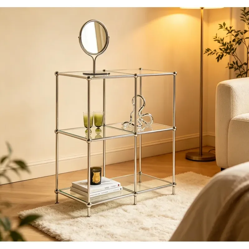 Nordic Stainless Steel Double Layer Dish Rack Modern Kitchen Storage Organizer Molecular Design Tableware Display Shelf