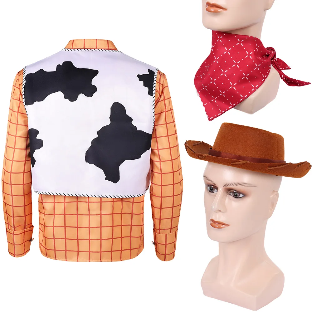 Movie Plush Story Cosplay Woody Shirt Scarf Hat Clothes Men Party Disguise Roleplay Male Outfits Suit Halloween Carnival Costume view 4