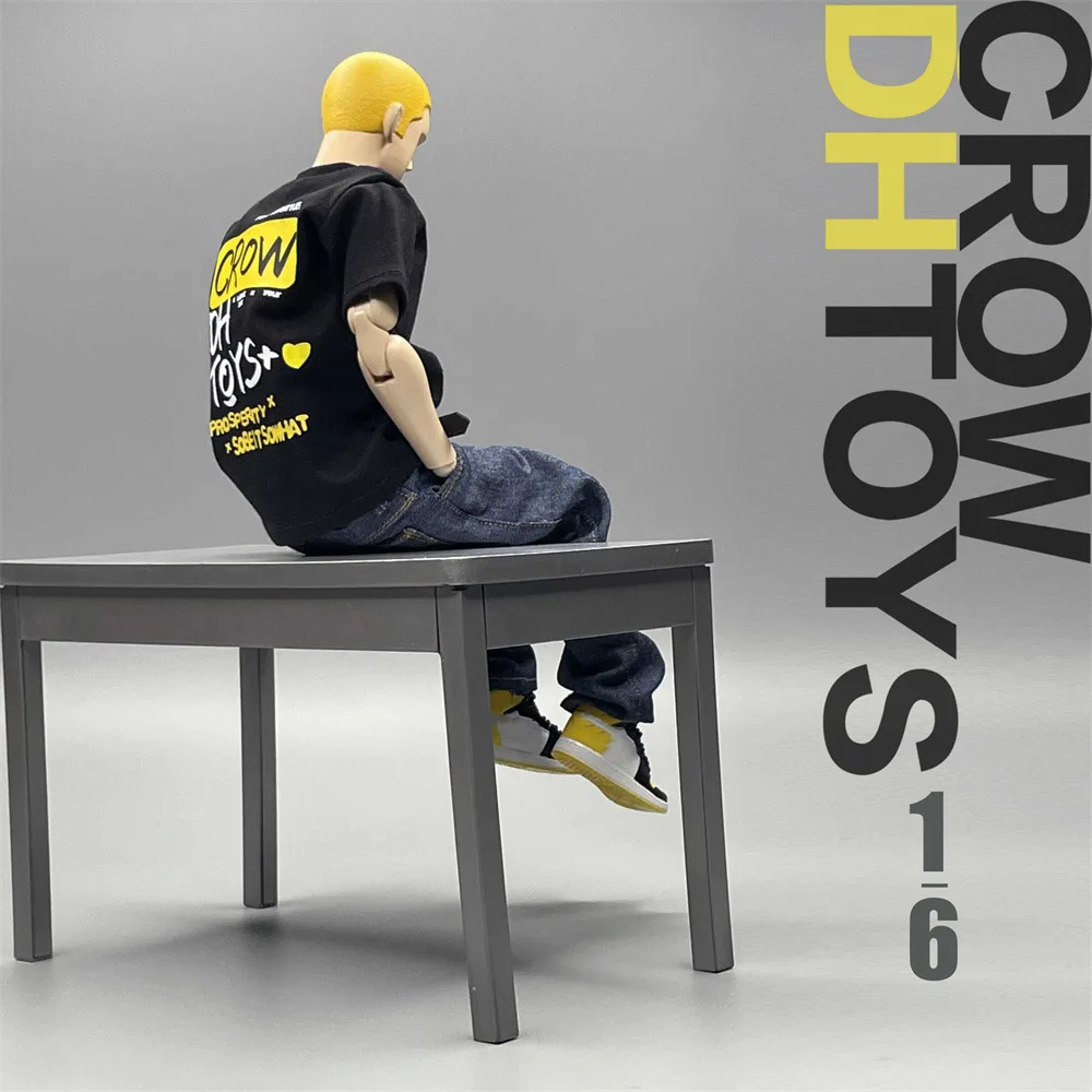 CROW DH TOYS Męski żołnierz w skali 1/6 Modny pulower T-shirt Casual Luźny nadruk Krótki rękaw Top Tee dla 12-calowej figurki akcji