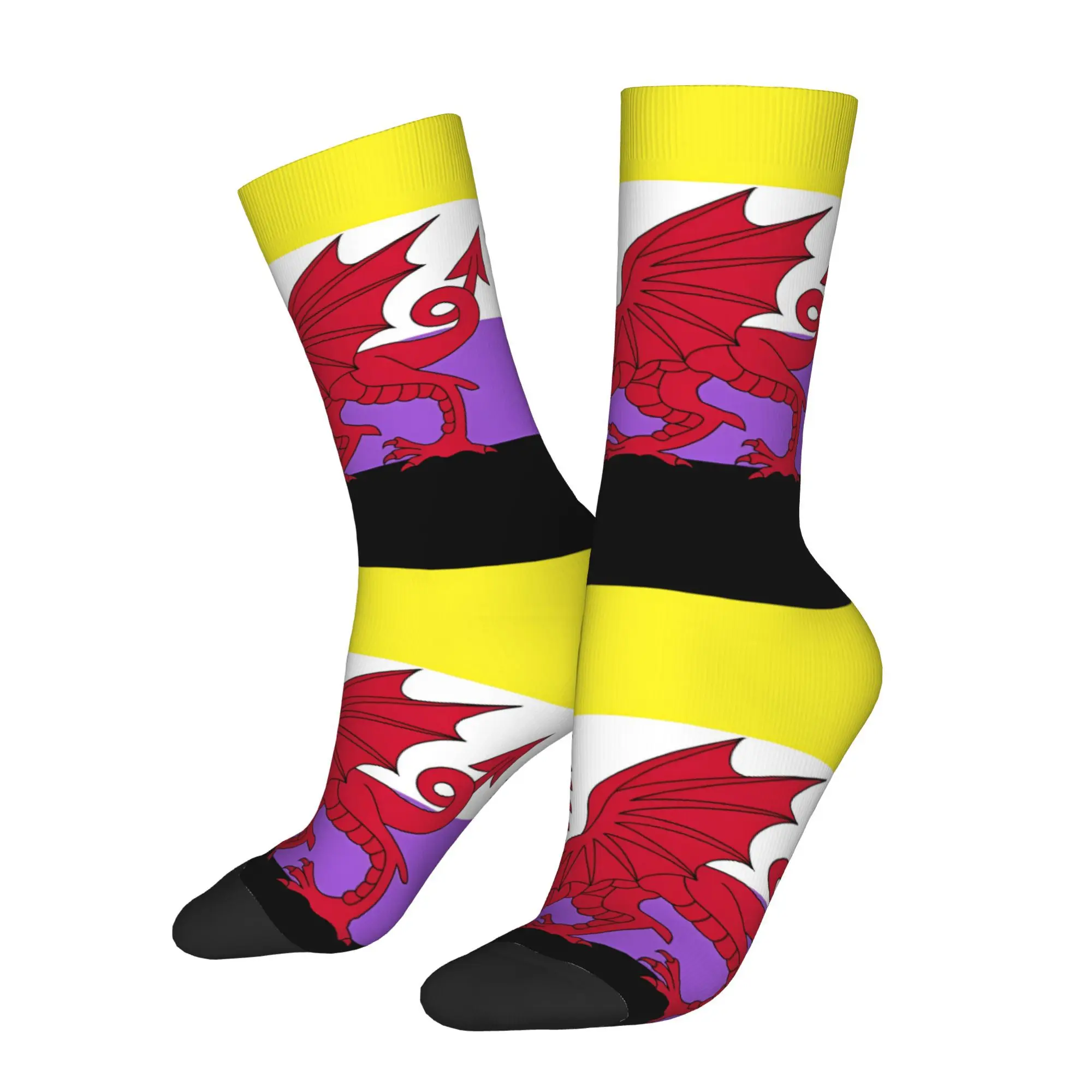 

Funny Happy Sock for Men Welsh Nonbinary Pride Flag Vintage Pattern Printed Crew Sock Novelty Gift