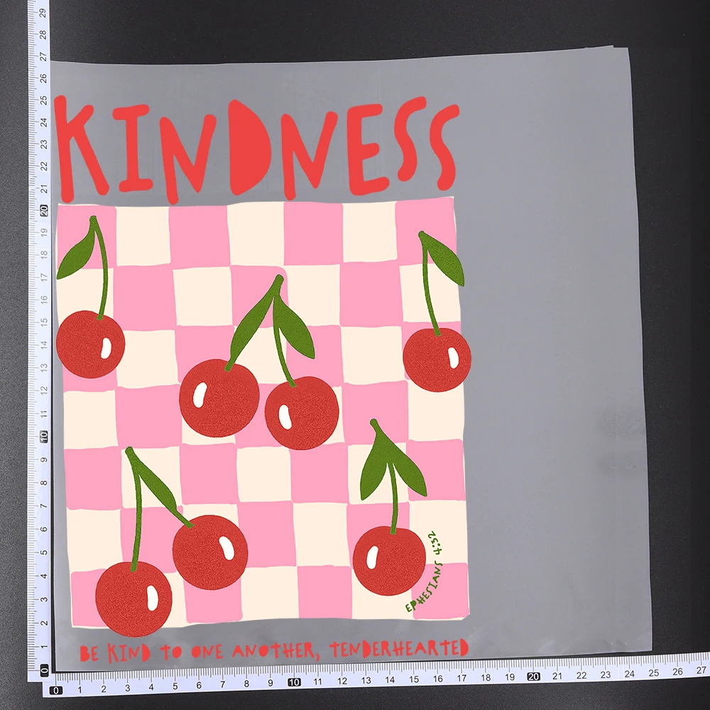 25CM Christian Fruit Of The Spirit Cherry Heat Transfer Patches For Clothes DIY A-Level Washable Shirt Iron-on Thermal Sticker