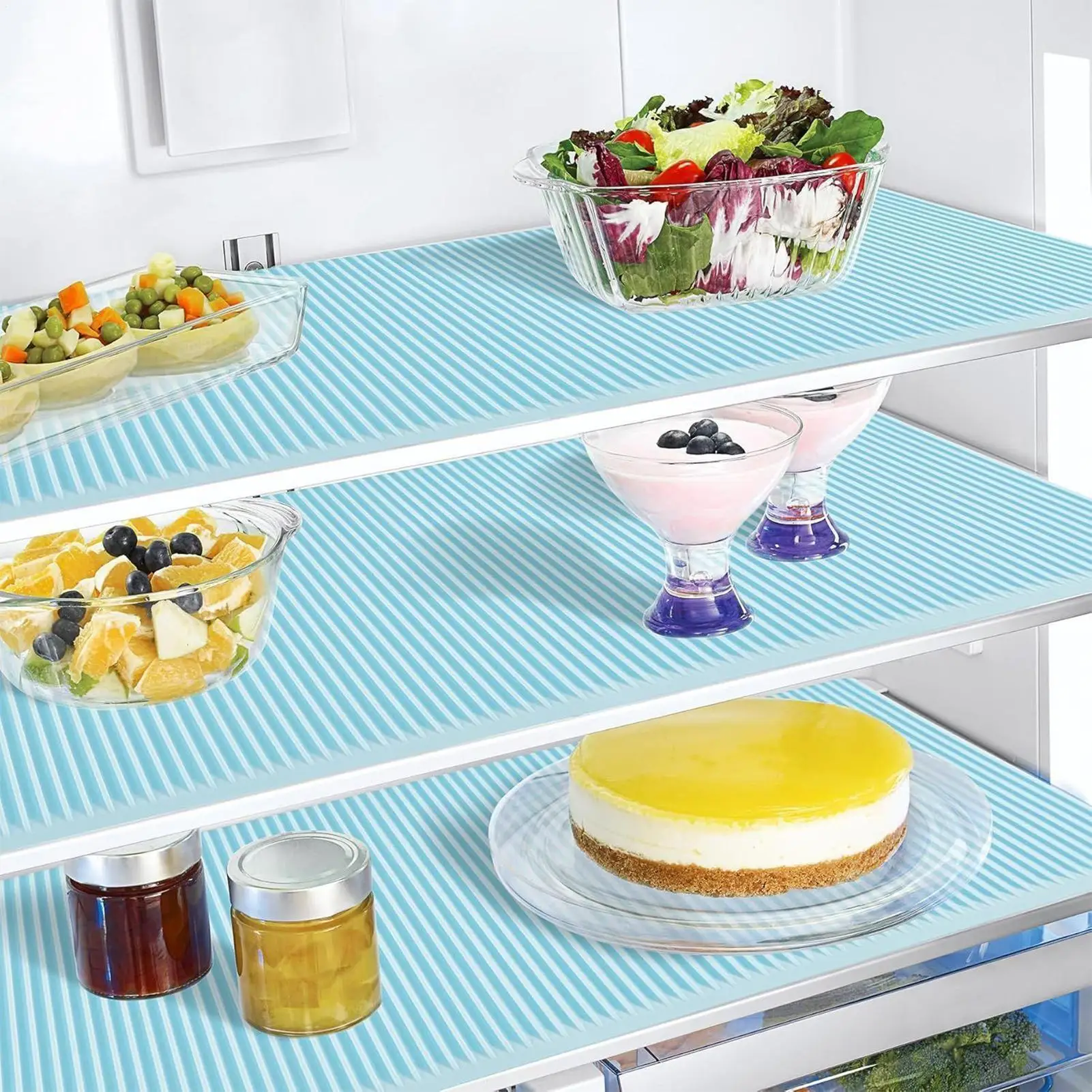 Fridge Liners 4 Pieces Non-Adhesive Refrigerator Liner Spillproof Fridge Mats for Kitchen Closet Home Apartment Drawer Cabinet