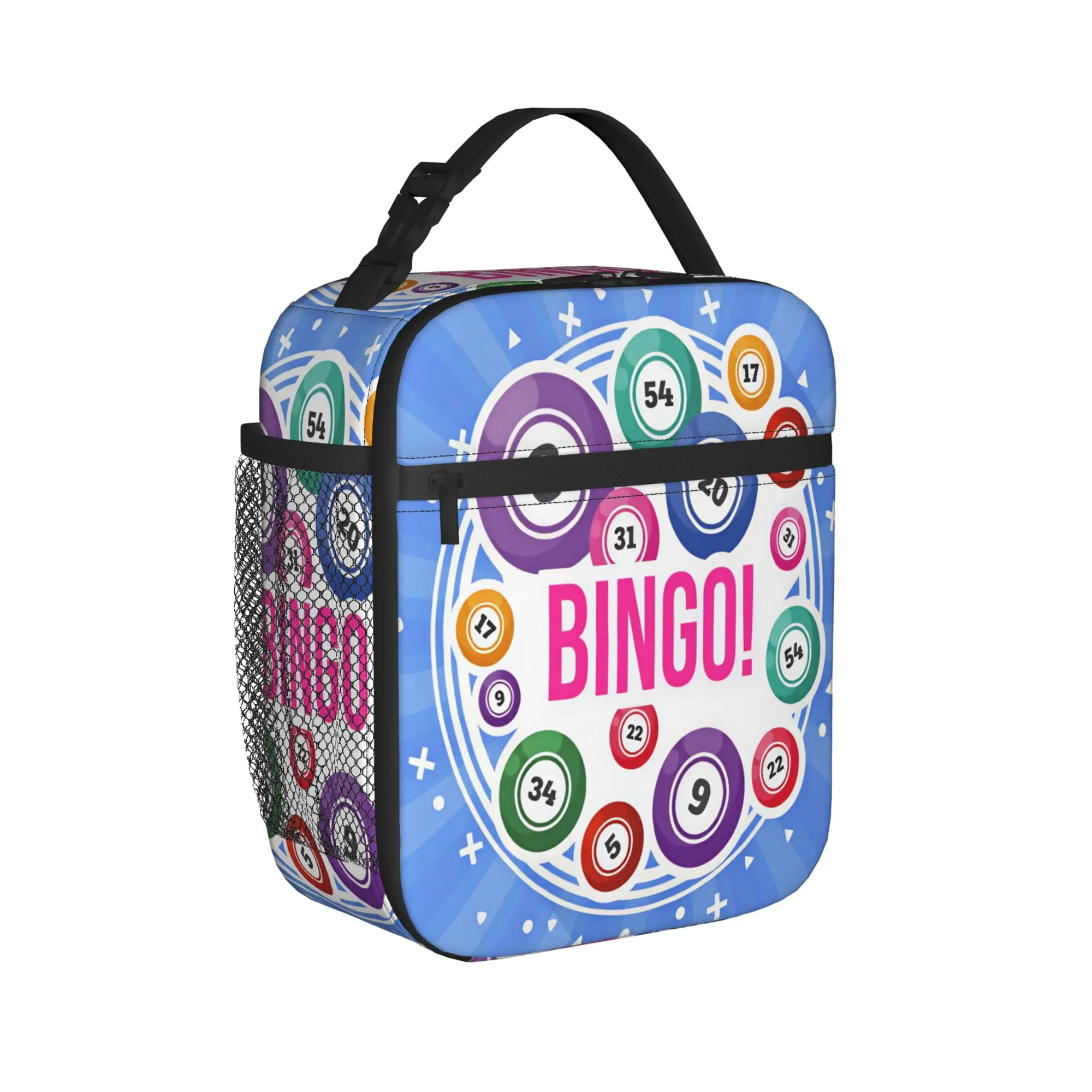 Bingo Balls Paper Game Lunch Bag For Girls  Graphic Design Lunch Box Fashion  Portable Insulated Oxford Thermal Tote Handbags