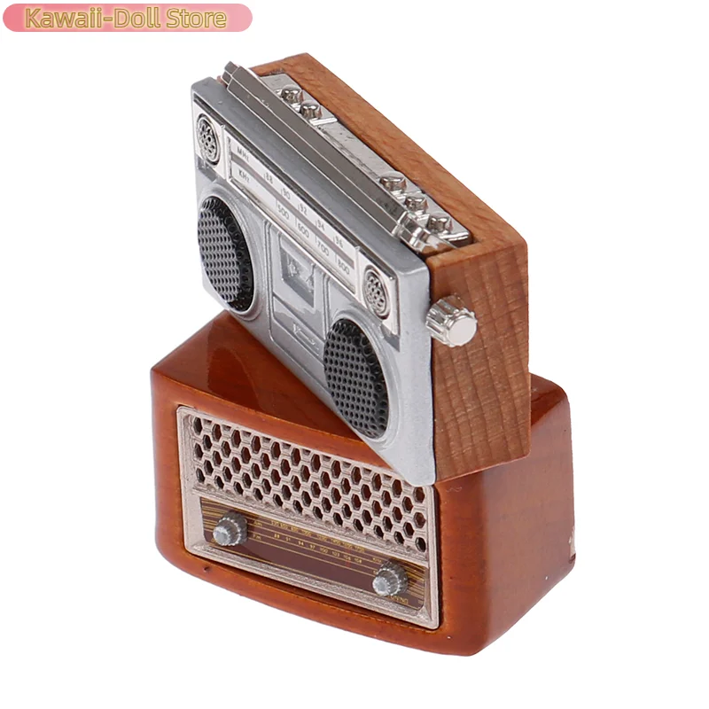 1: 12 Casa de muñecas Accesorios para el hogar Simulación de bolsillo Mini radio retro