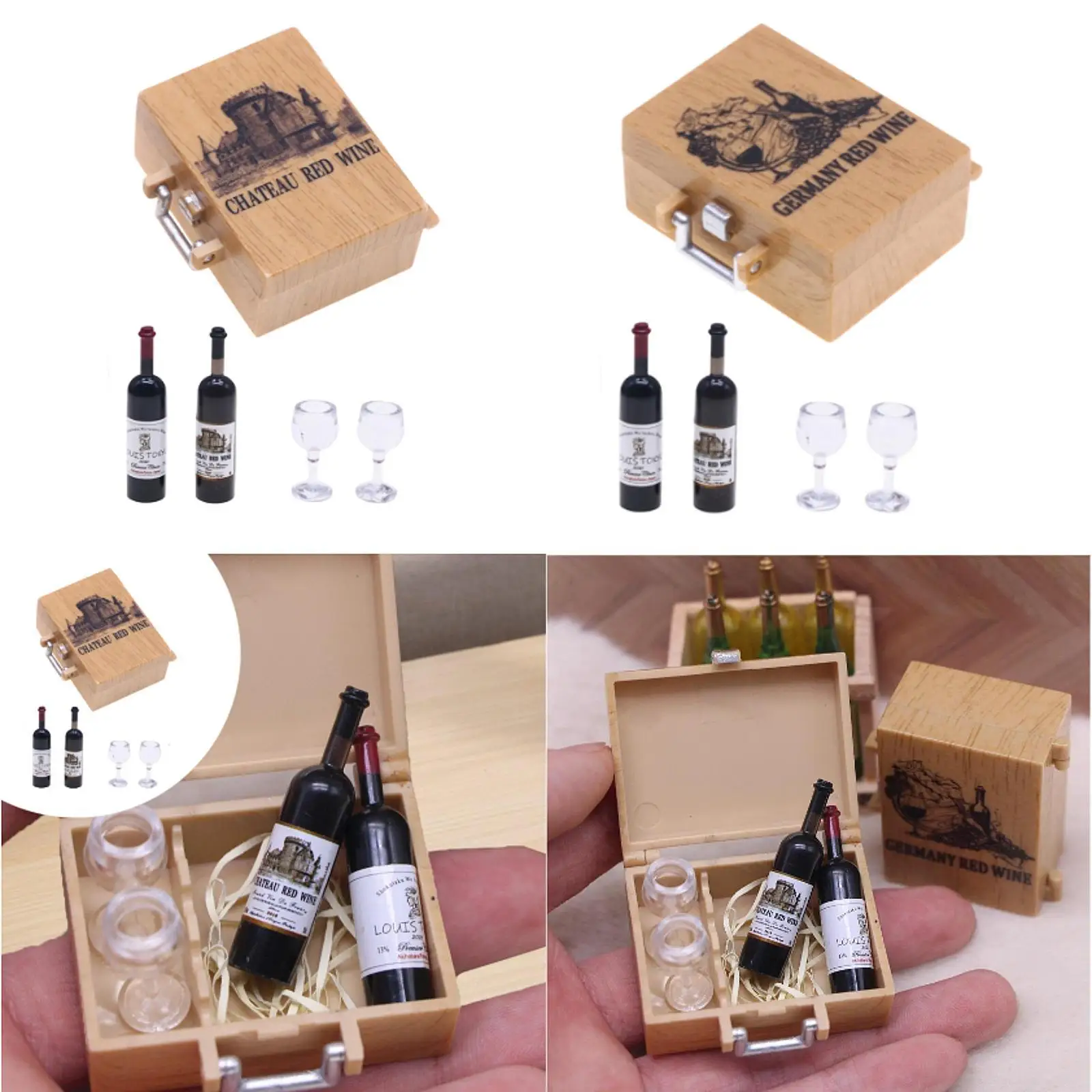 ขวดไวน์จิ๋ว เครื่องประดับ แก้วไวน์ เฟอร์นิเจอร์บ้านตุ๊กตา สำหรับเด็กและผู้ใหญ่ พร้อมกล่องเก็บของ อุปกรณ์ตกแต่งบ้านตุ๊กตาไวน์แดง
