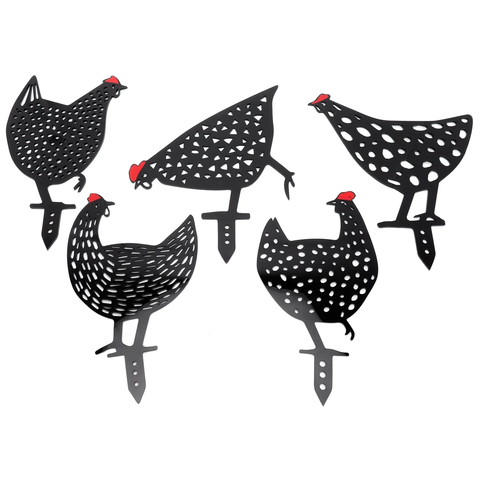 Afbeelding 3: 5 Stuks Zwarte Kip Staken Set Acryl Dier Vorm Beelden Decoratie Voor Tuin Tuin