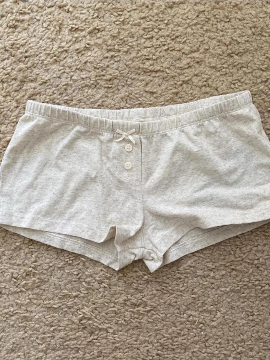 Tank Top Pita Potong Renda Celana Pendek Pakaian Katun Rompi Leher-v Musim Panas Wanita + Celana Pendek Boxer Lurus Kancing Set Piyama Rumah Lucu