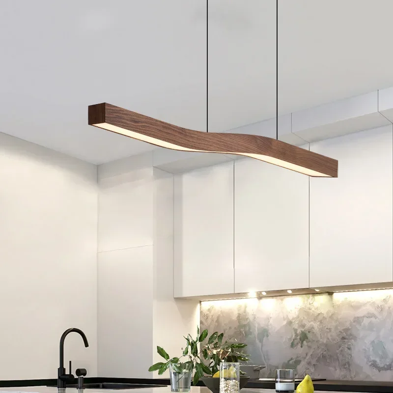 Retro Camur linear Pendant light walnut wood grain long strip lamps Restaurant Hanging Lamp Loft Artistic creativity dining room