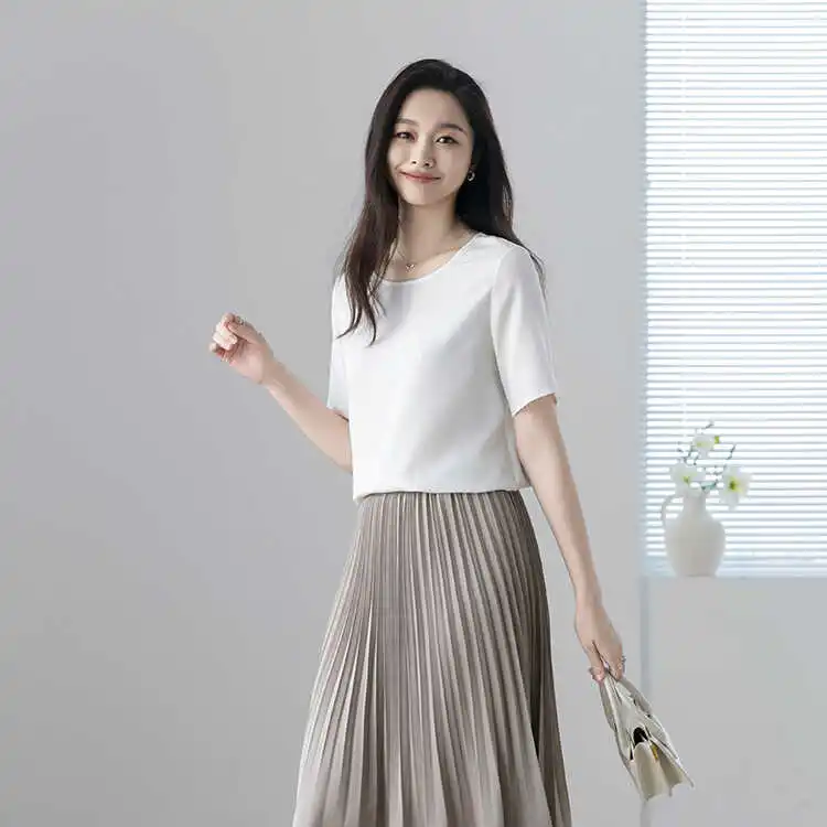 

Шелковая футболка Hooton High Series 25 момме, высокой плотности, эластичная, с эффектом плиссировки, модель YT20, повседневная, весна-лето