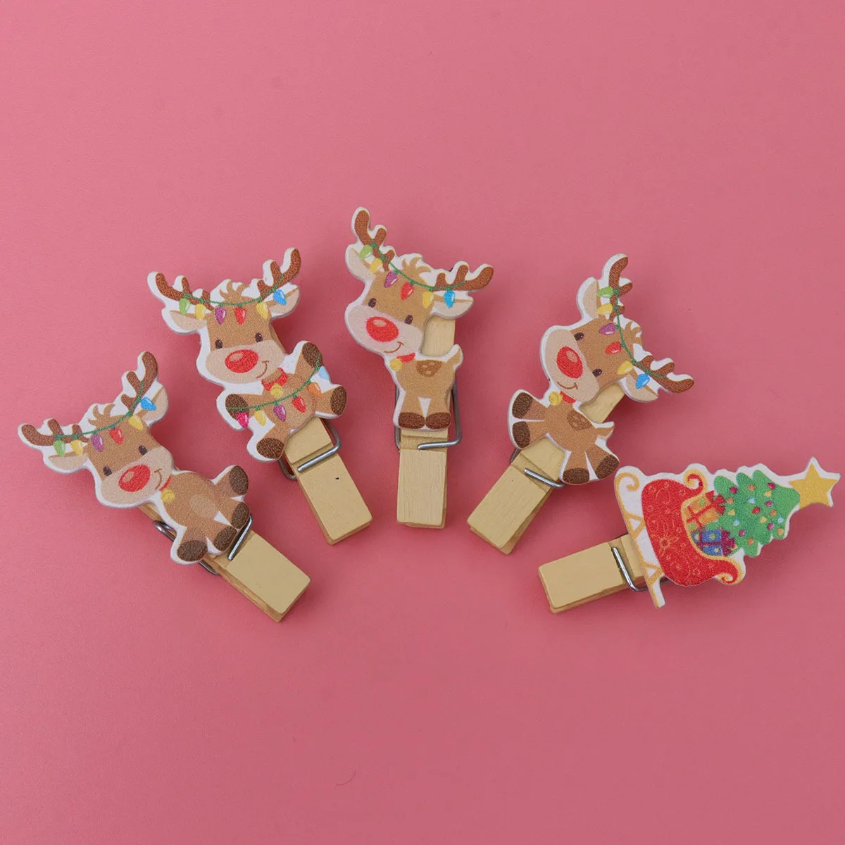 

10Pcs Wooden Photo Clips Mini Natural Clothespins for Christmas Elk Shape DIY Photo Wall Display Home Decor Wooden Clips