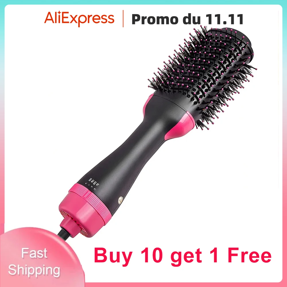 One Step Hair Dryer and Volumizer Round Hot Air Brush 3 in 1 Anti-Scald Negative Ion Hair Straightener Brush Comb Curler Styler