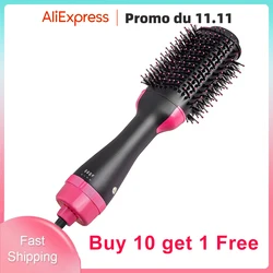 One Step Hair Dryer and Volumizer Round Hot Air Brush 3 in 1 Anti-Scald Negative Ion Hair Straightener Brush Comb Curler Styler