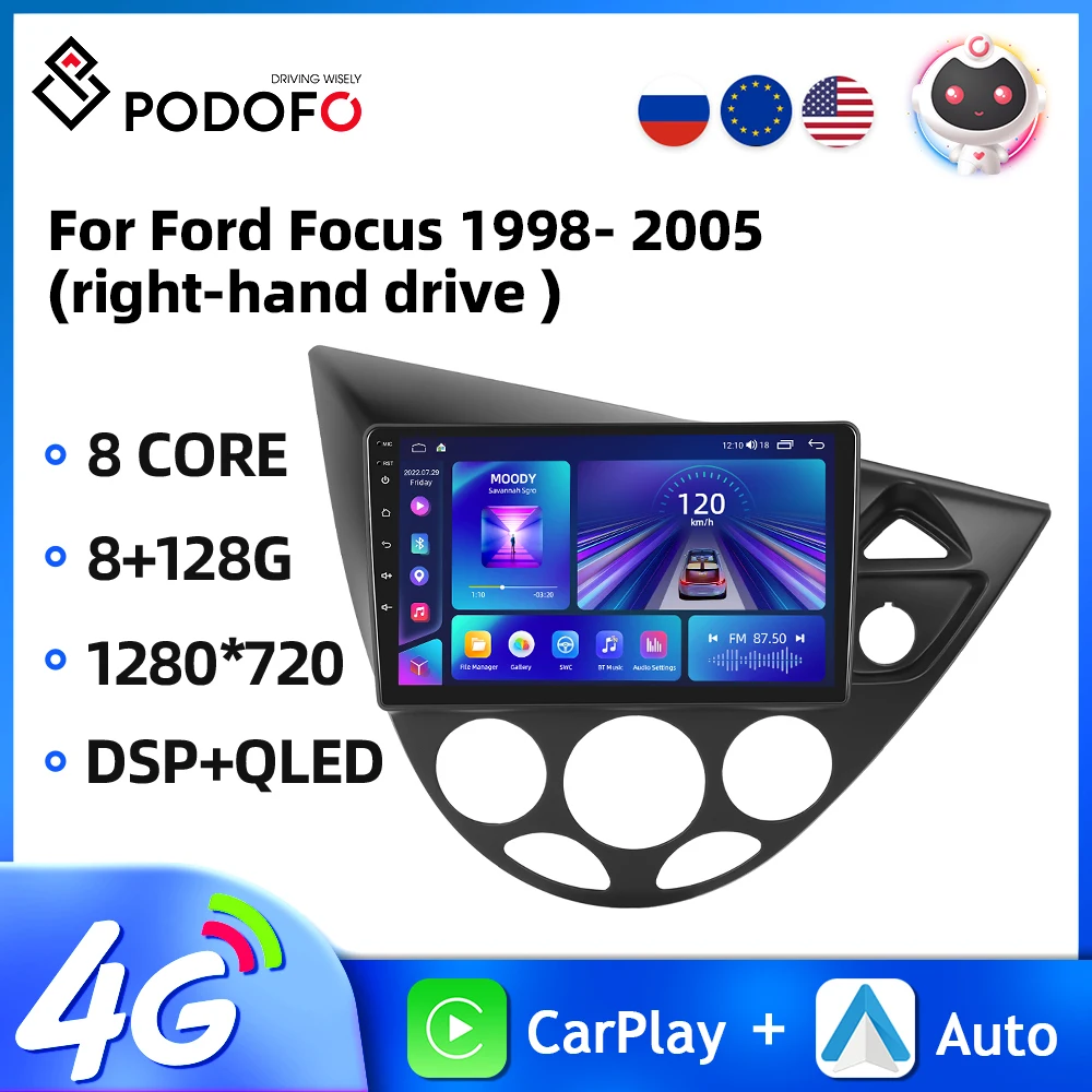 

Podofo WIFI 4G Car Radio For Ford Focus 1998-2005 Multimedia Player GPS Navigation Carplay Android Auto 8Core 8+128G Car Stereo