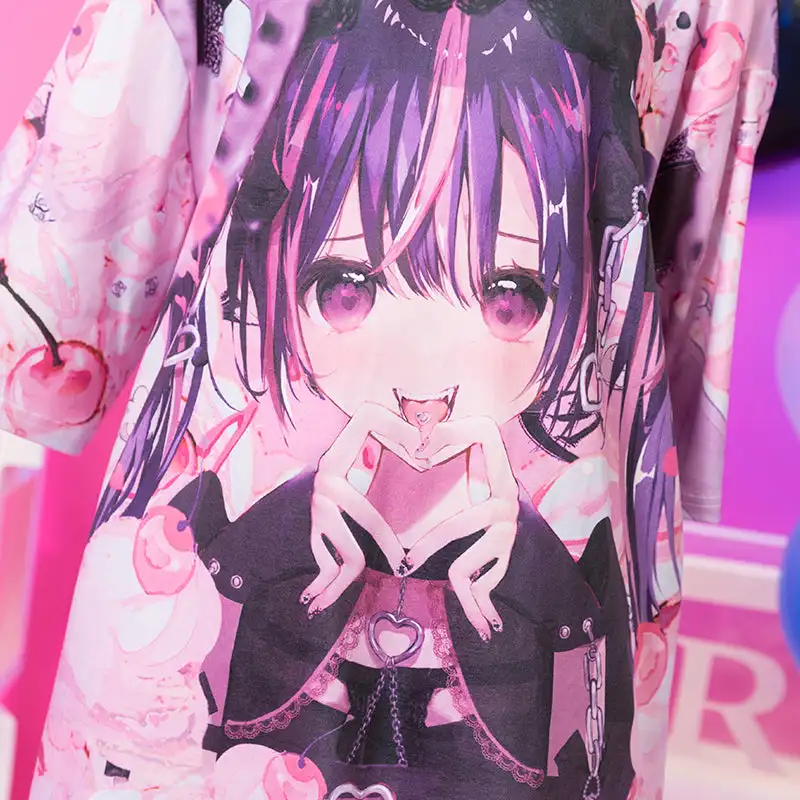 Das neueste dunkle Gothic-T-Shirt mit Aufdruck, Genjuku-Stil für Kinder/Erwachsene, Subkultur, Y2k, Rollenspiel, lockeres, kurzärmliges Shirt in Übergröße – Detail 6