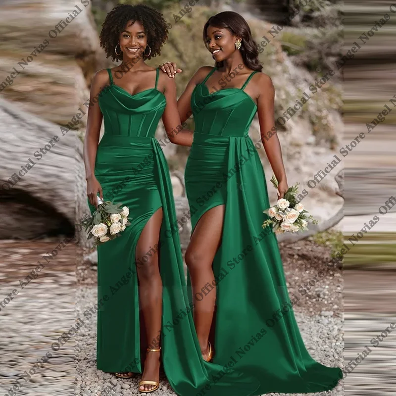 Long Sexy Green Mermaid Bridesmaid Dresses 2026 with Side Skirt for Wedding Party Dresses with Split robe demoiselle d'honneur