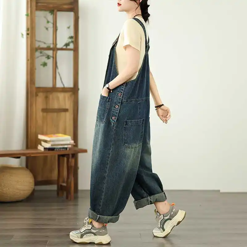 ربيع الخريف تصميم تحسس الشارع تنوعا وزرة الدنيم غير رسمية 2025 الكورية نمط فضفاض عصري صغيرتي واسعة الساق بذلة #4