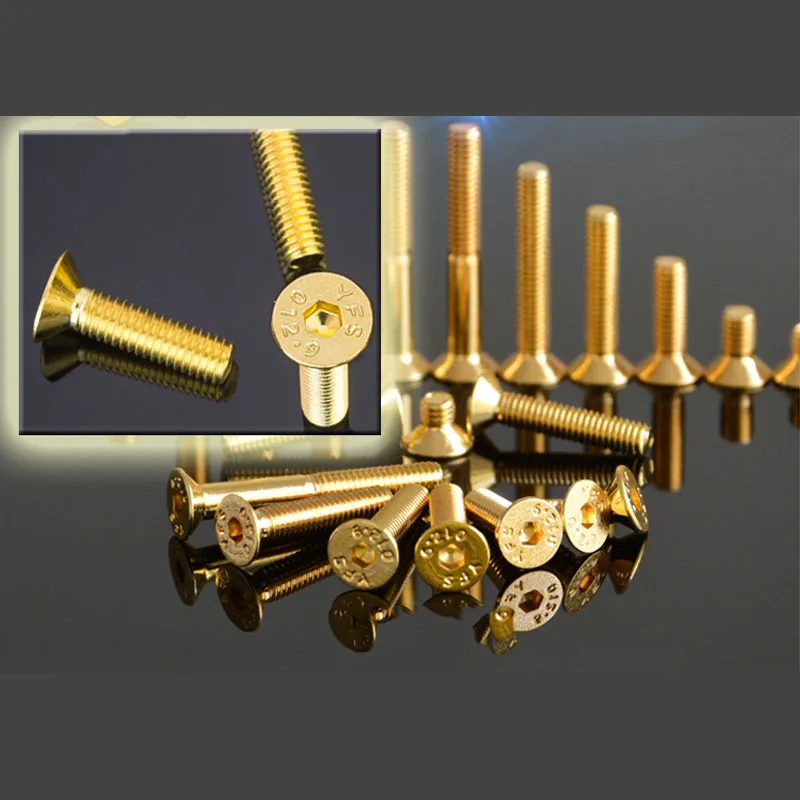 5~10Pcs DIN7991 M2 M2.5 M3 M4 M5 M6 Alloy Steel with Gloden Colour Titanium Gold Plated Flat Hex Countersunk Head Screw 12.9