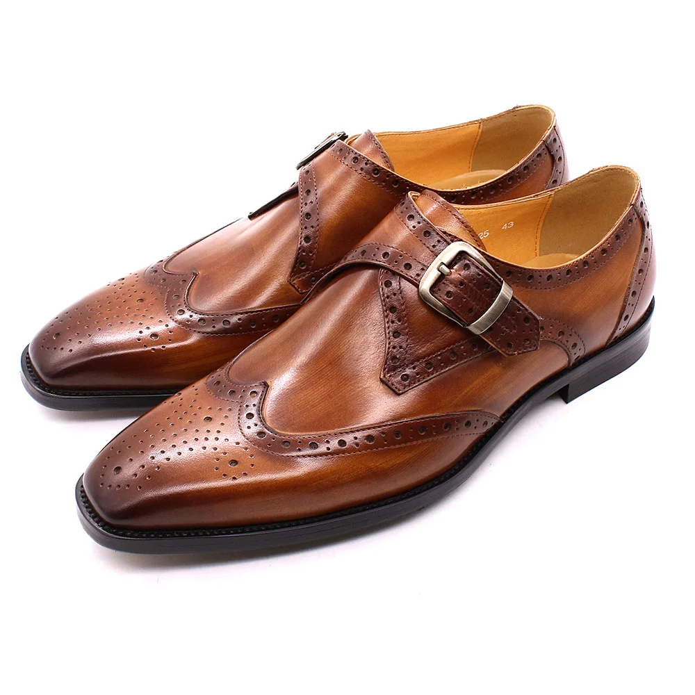 Luxuriöse Herren-Loafer aus echtem Leder mit spitzer Zehenpartie und Schnalle, rahmengenähte braune und schwarze Büro-Formalkleiderschuhe für Herren – Detail 9
